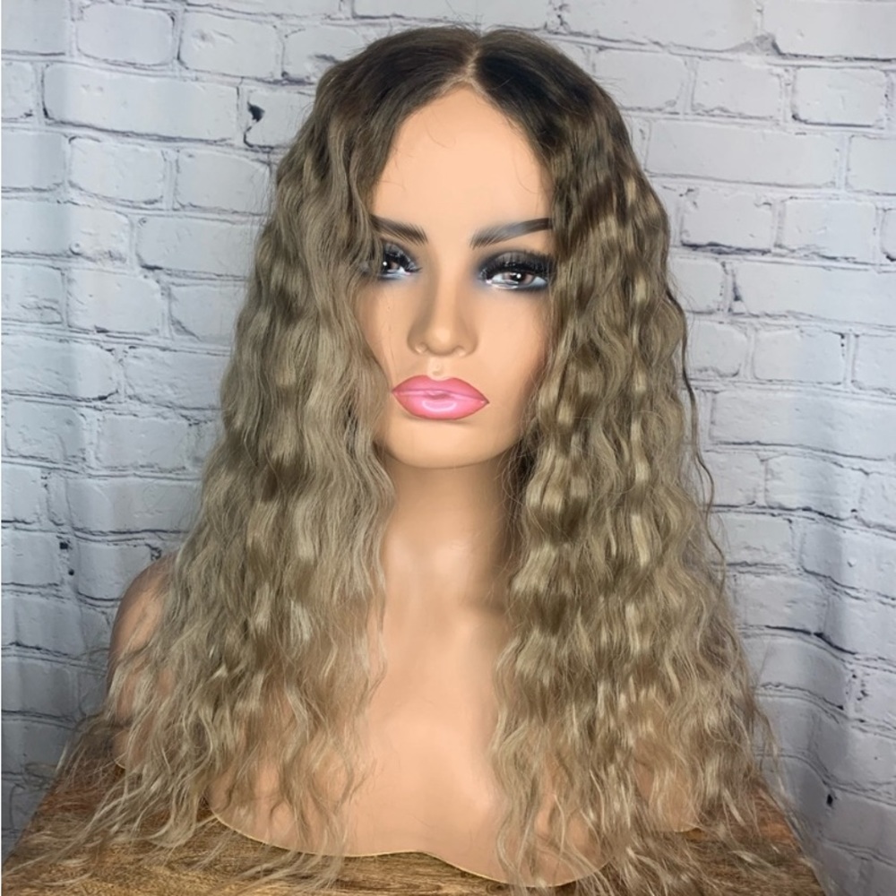 Ash blonde ombré human hair wig